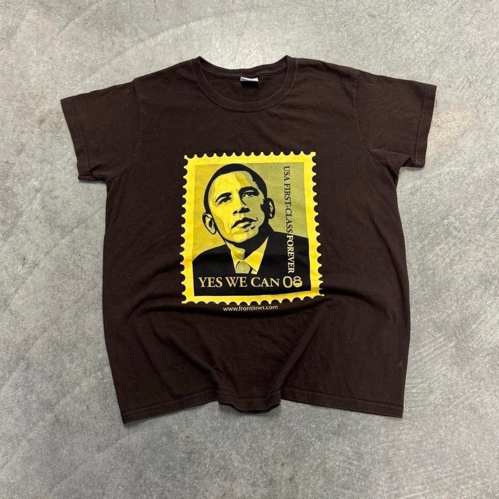 Women's Barack Obama T-shirt Brown Short Sleeve Graphic Large